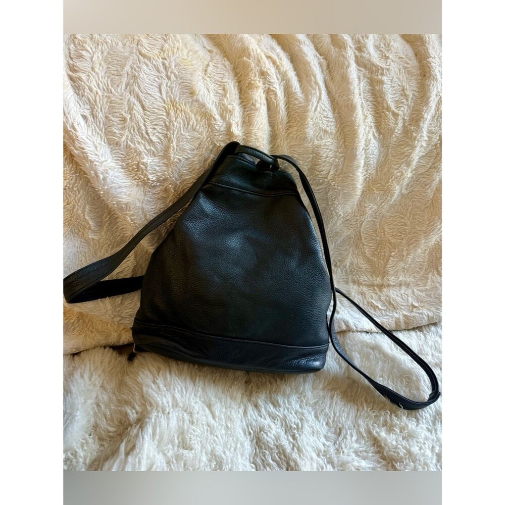 Sven Black Pebbled Leather DrawstringWomens Backpack